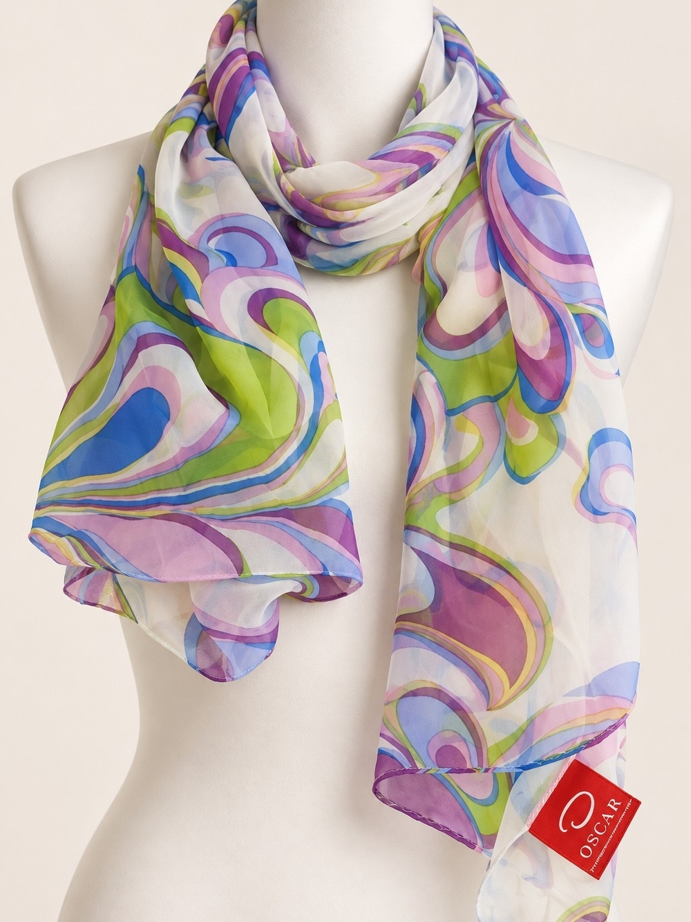 Oscar Sheer Abstract Swirl Scarf Multicolor